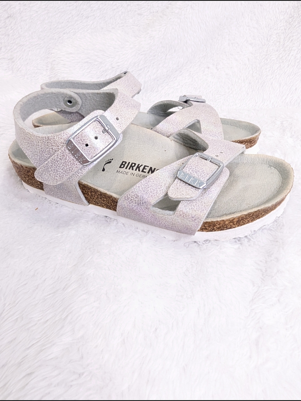 Birkenstock Kids Silver Two-Strap Glitter Sandals - Picture 3 of 5